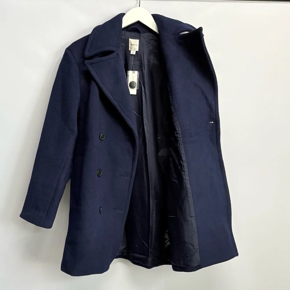 NWT Anthropologie Maeve Double-Breasted Oversized Wool-Blend Coat in Navy Blue - Picture 11 of 13